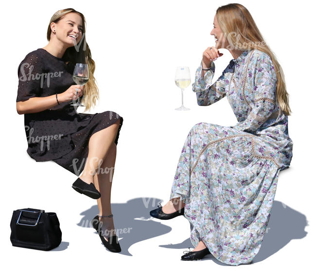 two women sittin in a cafe and drinking wine