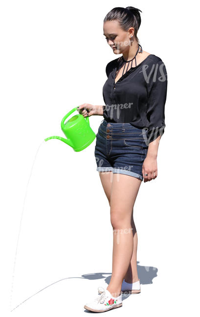 asian woman watering plants