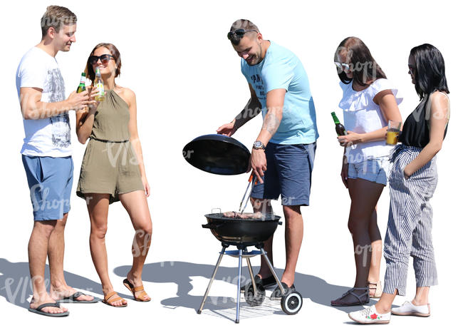 group of young men and women having a barbeque party