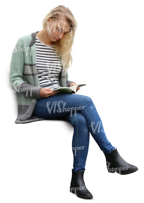 blond woman sitting and reading a book