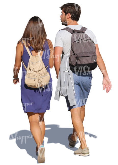 man and woman walking on a sunny day