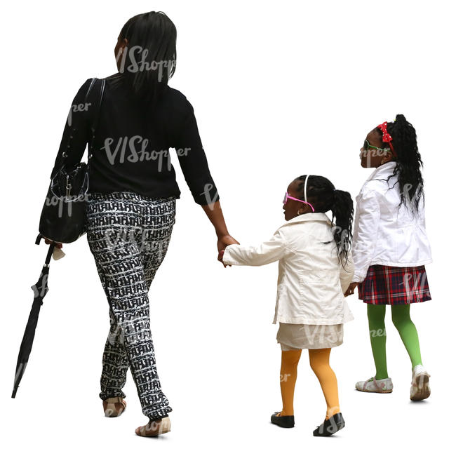 african woman walking with her two daughters
