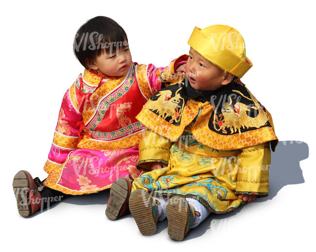 two chinese children sitting on the ground