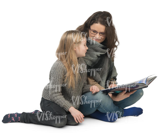 mother and daughter sitting and reading a book