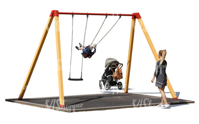 cut out playground with a child sitting on a swing