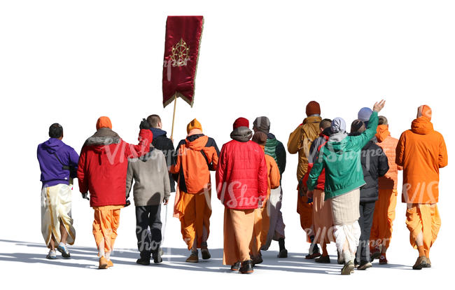 group of krishnaites walking in autumn