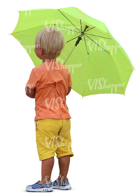 little boy standing with an umbrella