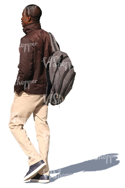 african man with a backpack walking