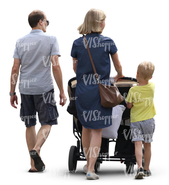 family with a stroller walking