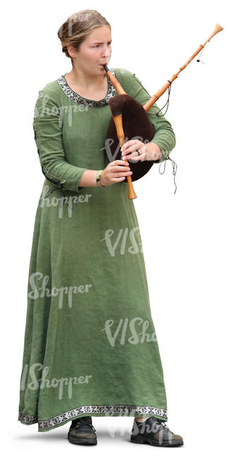woman in a medieval dress playing bagpipe