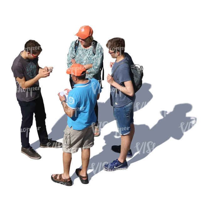 four men standing in a group seen from above