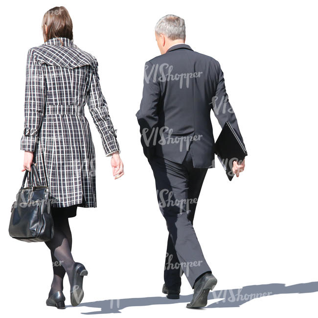 businessman and businesswoman walking