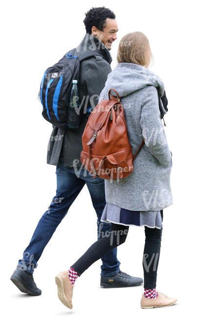 man and a woman walking and talking
