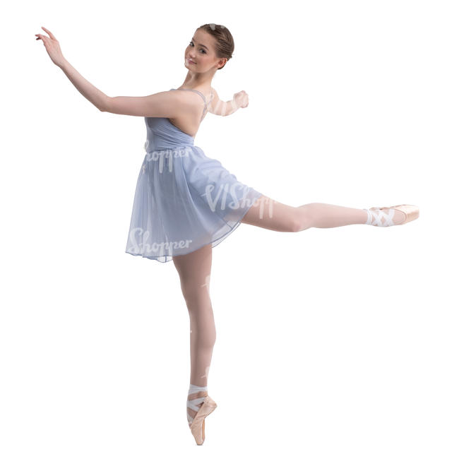 ballerina in a light blue dress dancing