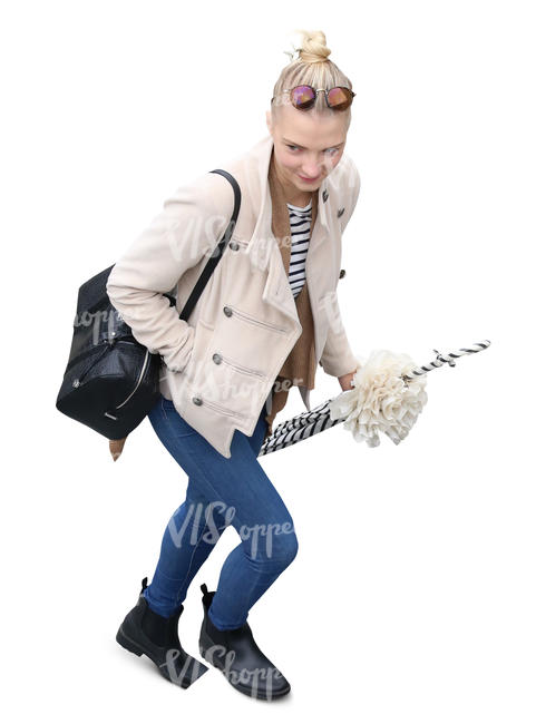 woman walking up the stairs