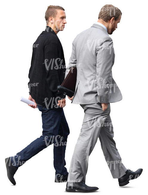 two businessmen walking side by side