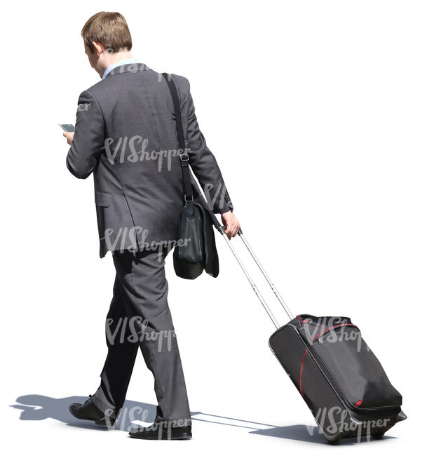 free cut out businesmann with a suitcase walking