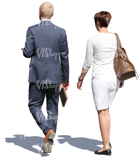 businessman and businesswoman walking