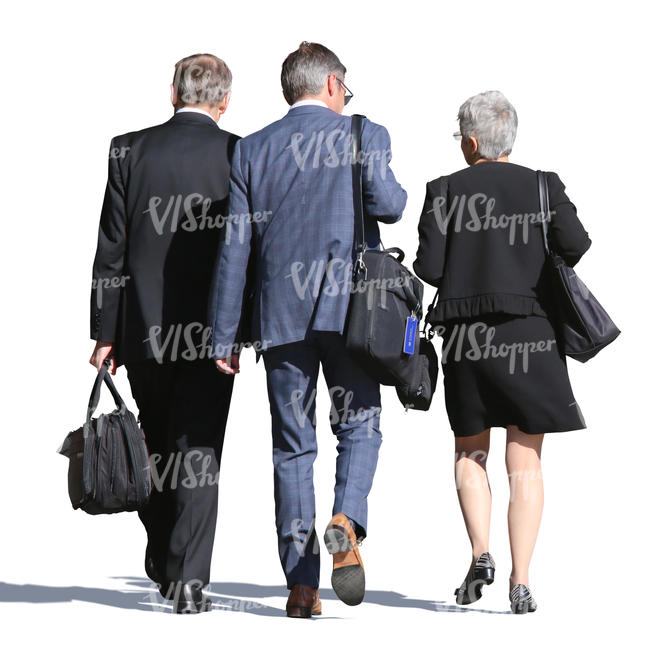 group of three businesspeople walking