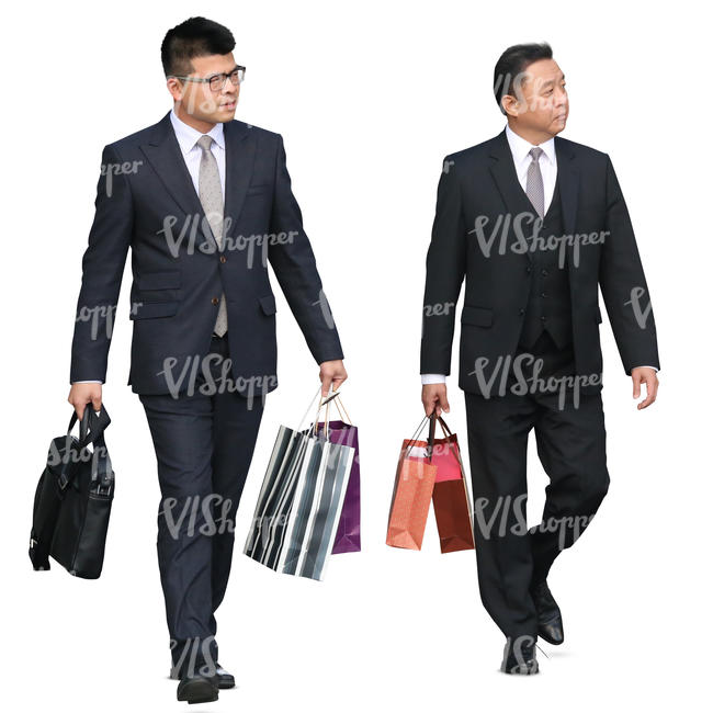 two asian businessmen with shopping bags