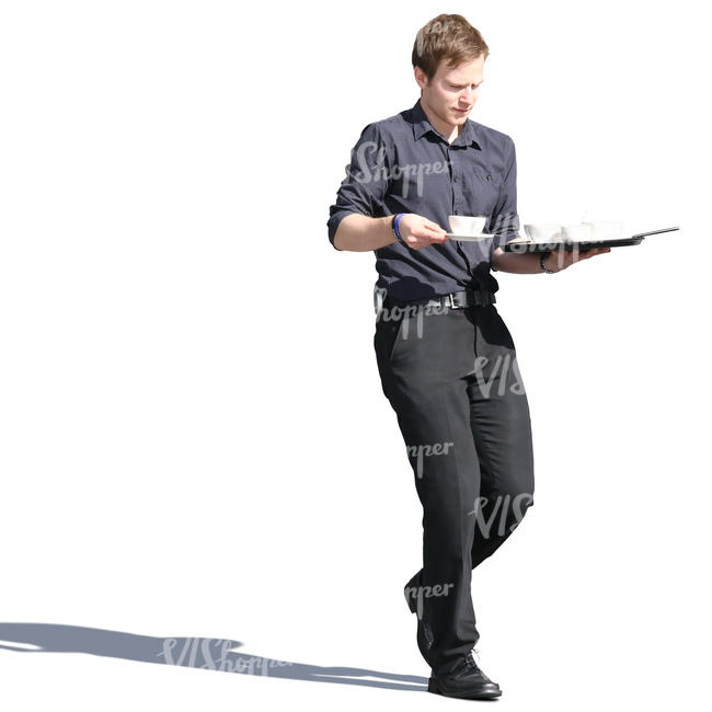 waiter carrying coffee cups