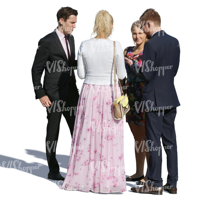 group of four people in fancy clothes standing