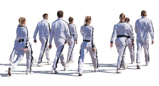group of people in sports uniform walking