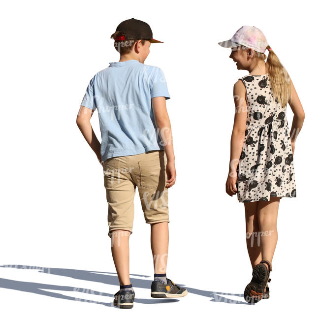 two children walking in summertime