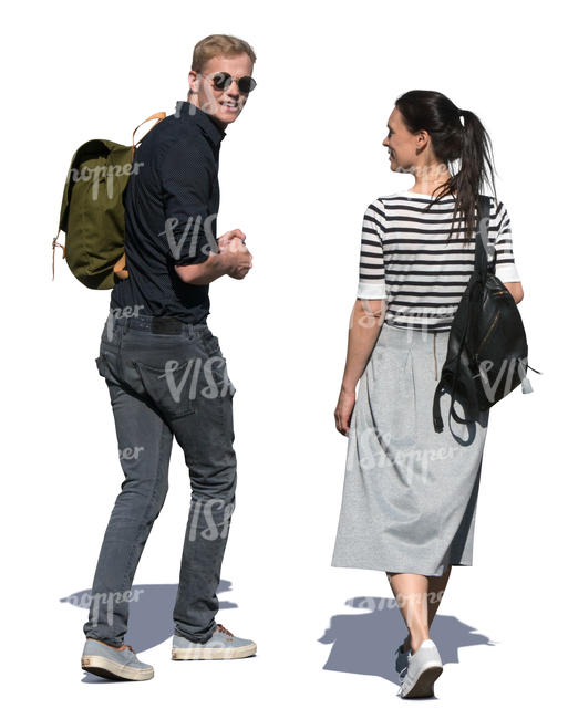 man and woman walking side by side