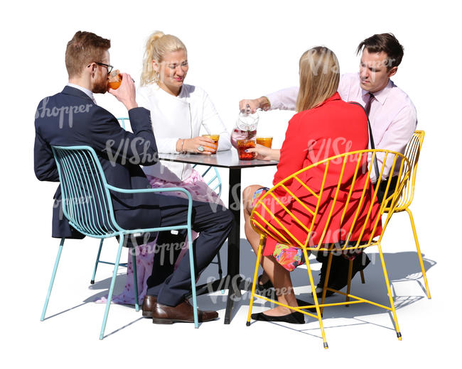 four people sitting in a cafe