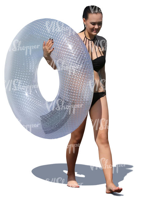 woman with a swimming ring walking