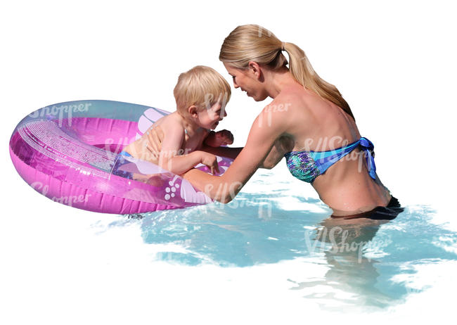 mother and son playing in the water
