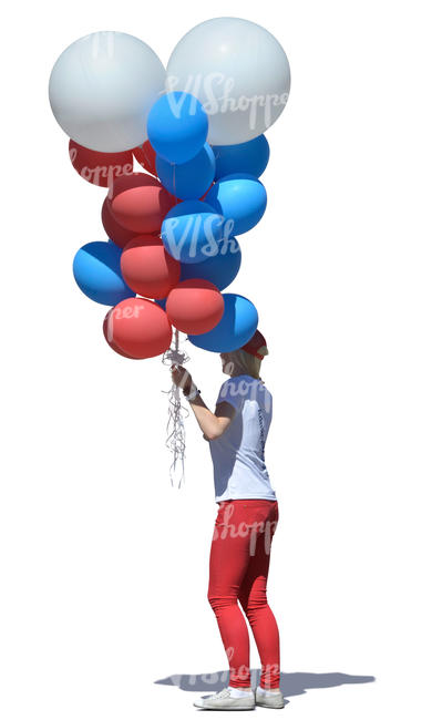 woman with a big bunch of balloons