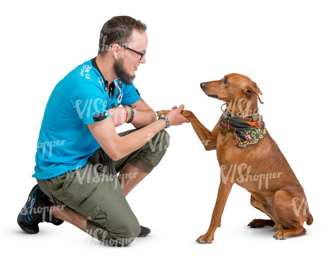 man playing with his dog