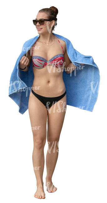 woman in a bikini drying herself
