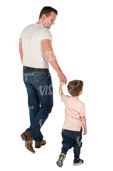 father and son walking hand in hand