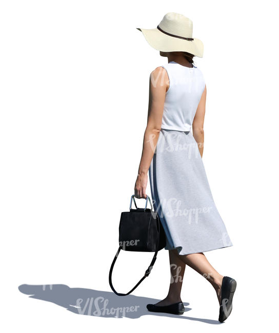 woman with a hat walking