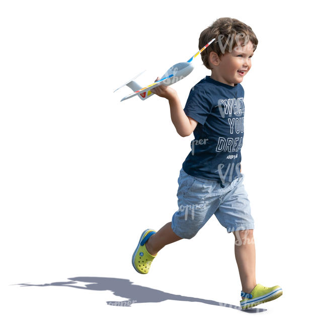 boy with a toy plane running
