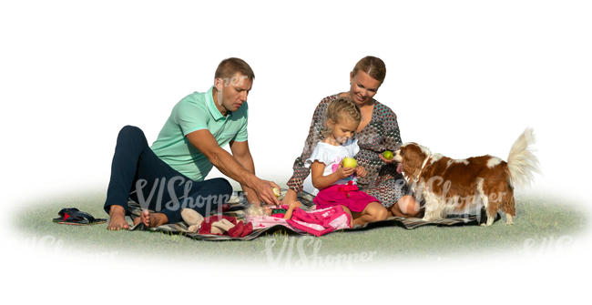 family with a dog having a picnic