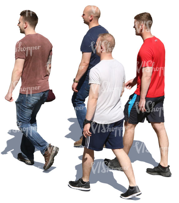 group of four men walking seen from above