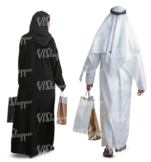 arab couple with shopping bags walking