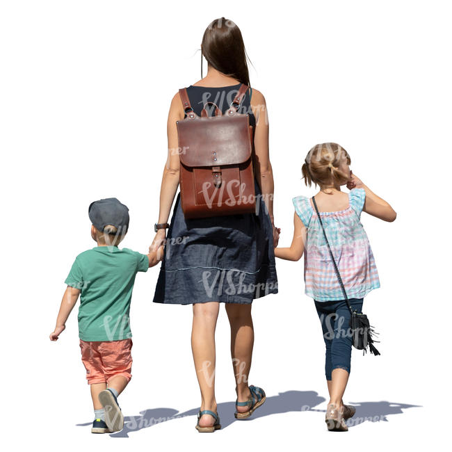 mother and two children walking hand in hand