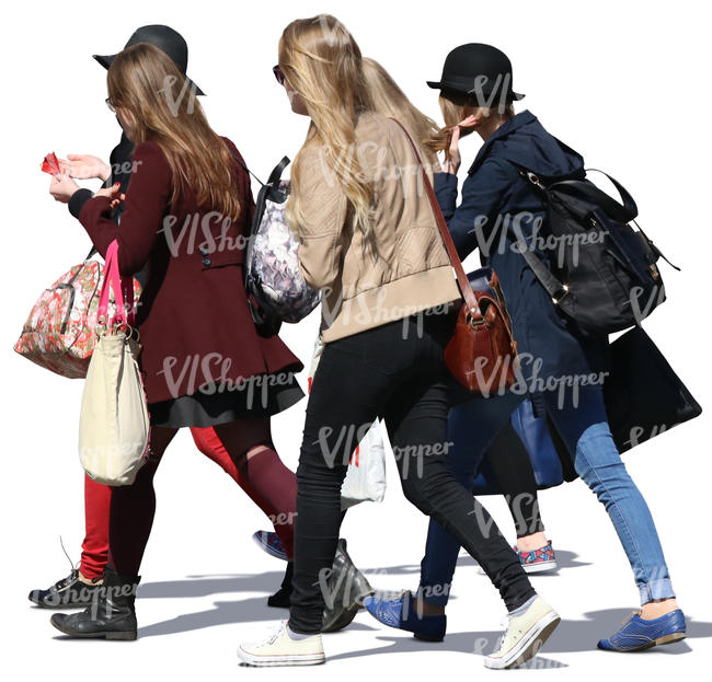group of five teenage girls walking
