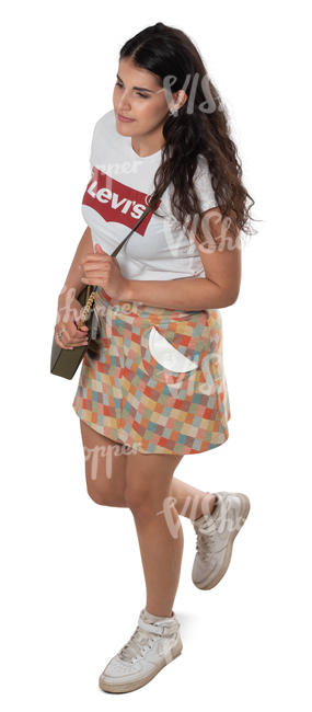 young woman walking seen from above