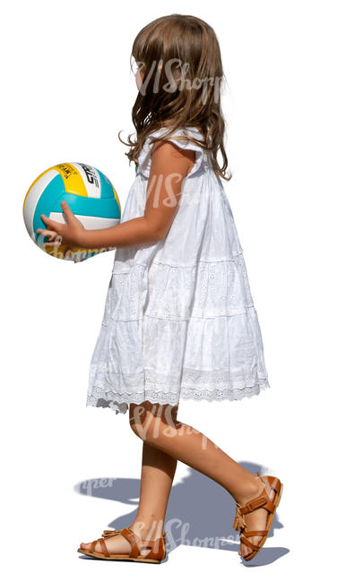 little girl with a ball walking