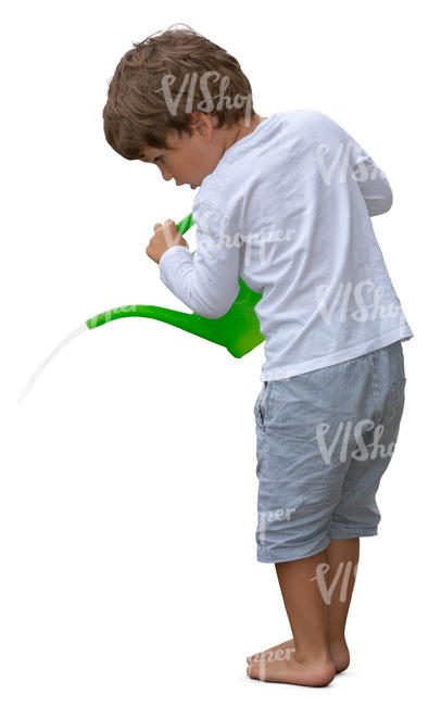 little boy watering plants