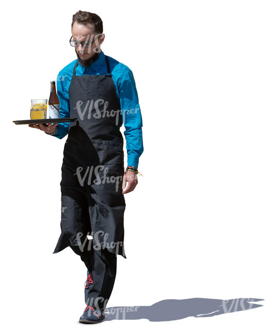 waiter with a tray walking