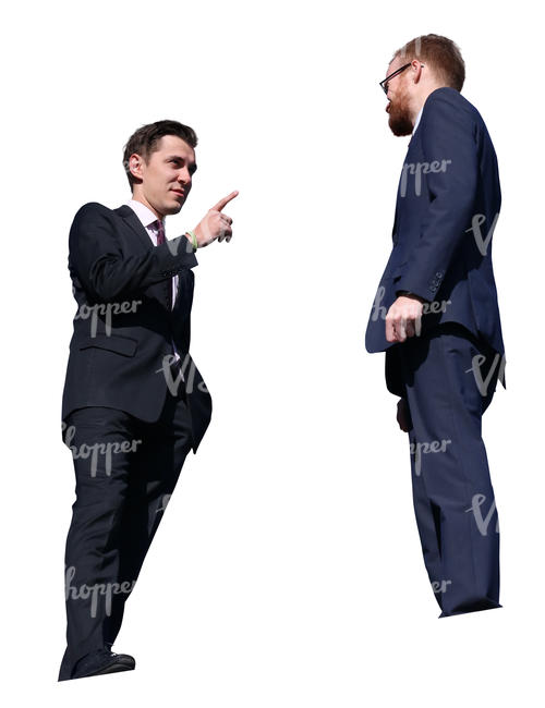 two businessmen talking seen from below