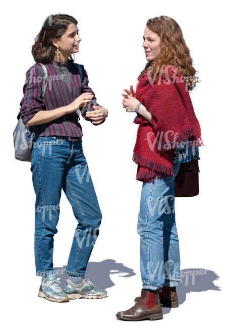 two women standing and talking