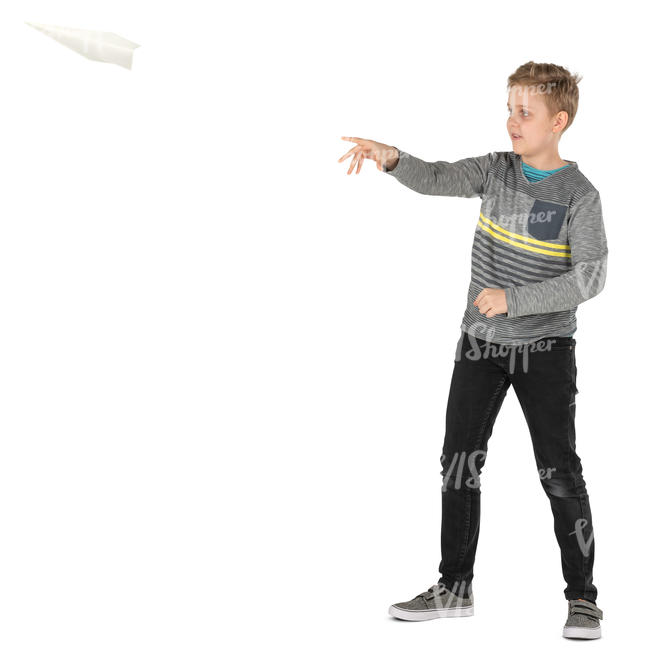 boy flying a paper plane